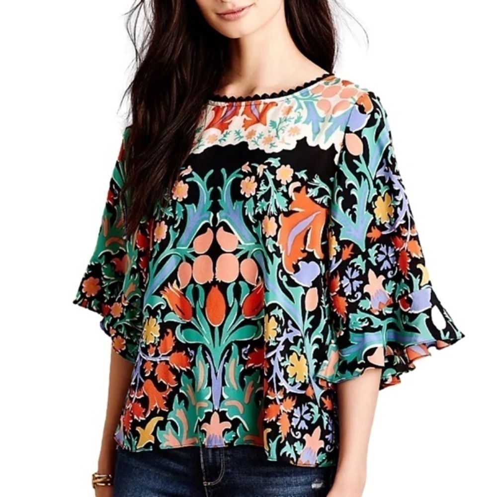 Anthropologie Folkart Kimono Top 100% Silk Size 0